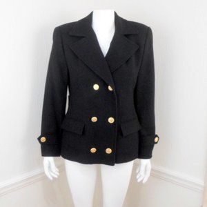 Vintage International Scene Pea Coat Black Wool Military Sailor